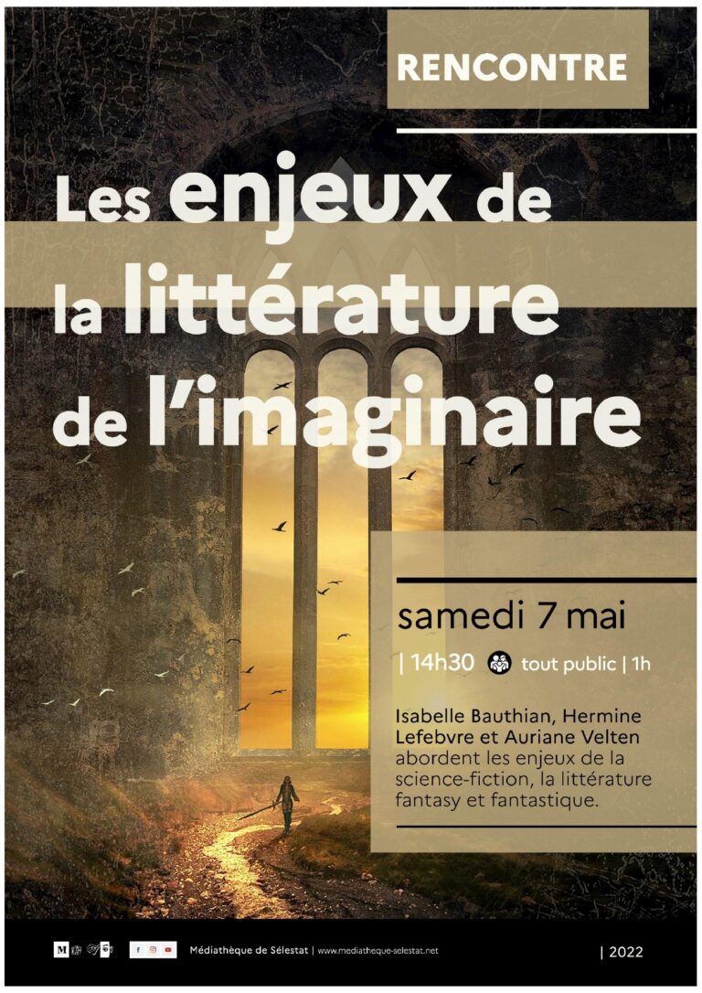 Flyer de la rencontre à Sélestat intitulée "Les enjeux de la littérature de l'imaginaire"